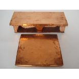 An Edwardian copper plate warmer and a large 19th Century square warming plate stamped 'Oakley Hall.