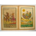 A pair of Russian Lubok etchings with hand colouring.