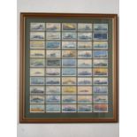 A framed set of John Player Modern Naval Craft cigarette cards.