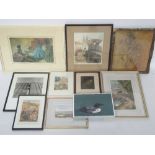 A mixed lot of pictures to include a Rene Georges Gautier etching with aquatint of Charles,