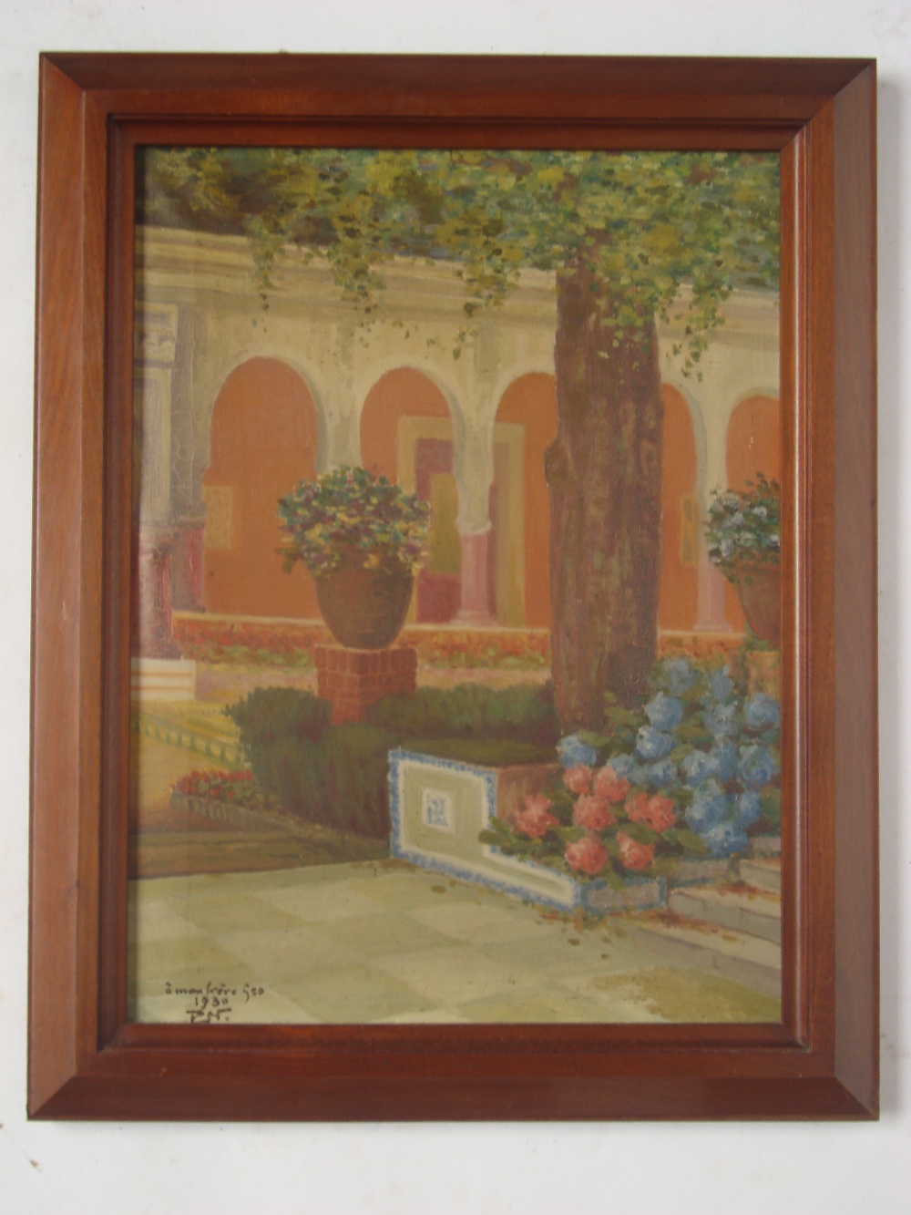 Paul Niederkorn, a European courtyard. Oil on canvas, inscribed 'a mon frere Geo 1930 PN'.