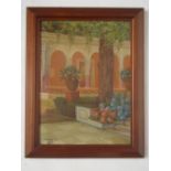 Paul Niederkorn, a European courtyard. Oil on canvas, inscribed 'a mon frere Geo 1930 PN'.