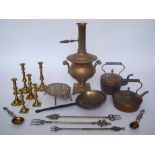 Mixed 19th Century and later copper and brass to include a 19th Century brass samovar,
