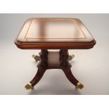 A reproduction mahogany square low occasional table, satinwood crossbanded,