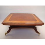 A large reproduction low square coffee table, satinwood crossbanded,