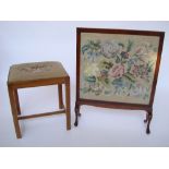A George III style mahogany stool with drop in tapestry seat,