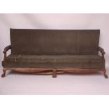 An early 20th Century walnut upholstered four seater settee, with rectangular back and seat,