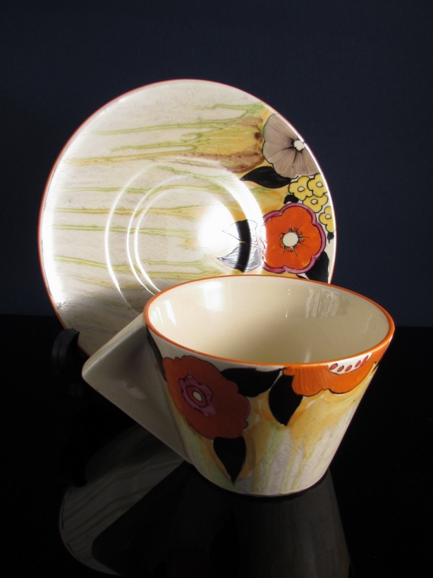 A Clarice Cliff Bonjour shape Lydiat pattern tea set for two consisting teapot, milk jug, sugar - Image 2 of 7