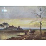 After F. ARNOLD: Coloured print "Golden Sunset" in gilt frame