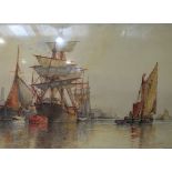 FREDERICK JAMES ALDRIDGE (1850-1933) A framed and glazed watercolour 'The Thames' with sailing