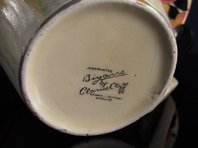 A Clarice Cliff Bonjour shape Lydiat pattern tea set for two consisting teapot, milk jug, sugar - Image 3 of 7