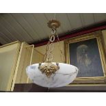 An early 20th Century alabaster ceiling light with gilt ormolu mount