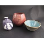 A Studio Art pottery bowl by Tony Grant, Studio Art vase and one other (3)
