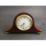 A small mahogany and inlaid mantel clock, Arabic dial