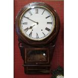 An American mahogany and inlaid drop dial wall clock, Roman numerical re - painted dial,  eight day
