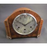 A 1930's Art Deco Westminster chime mantel clock, key and pendulum