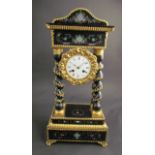 A 19th Century ebonised and ormolu portico form mantel clock, Roman numerated dial with 8 day