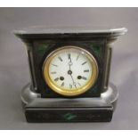 A Victorian slate and malachite inlaid mantel clock, Roman numerated dial, 8-day movement