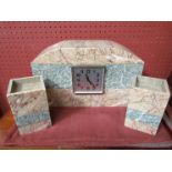 A French Art Deco marble clock garniture