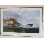 A Robert Taylor print entitled "The Last Moments of HMS Hood", signed by Ted Briggs,