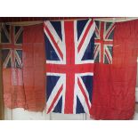 Two vintage red ensign flags together with a union flag (3)