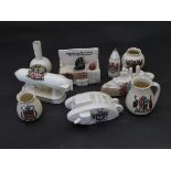 A quantity of military themed crested wares including tank, airship,