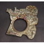 A WWI theme cast metal photograph frame in the form of France with flags of the allies and generals