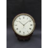 An early 19th Century mahogany drop dial wall clock, painted 12" Roman dial signed John Mottram,