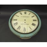 A 19th painted dial clock, Roman 12" dial, fusee movement and pendulum,