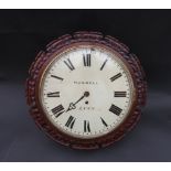 A 19th Century mahogany cased dial clock with carved detail, Roman 12" dial signed Hummell, Lynn,