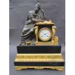 A 19th Century French gilt and marble mantel clock by Le Roy & Fils, Paris, 4" Roman enamelled dial,
