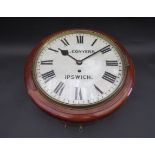 A 19th Century mahogany cased dial clock, Roman numerated 12" dial signed A.