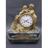 A mid 19th Century French figural mantel clock with two train striking movement,