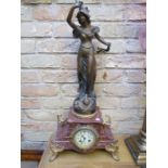 A 19th Century marble and ormolu figural clock surmounted by a spelter figure,