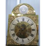 A George III mahogany longcase clock, brass arched dial with gilt ormolu spandrels,