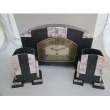 A Deco marble clock garniture with Arabic gilt dial ,