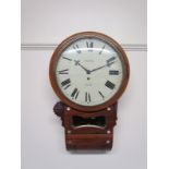 A Victorian mahogany and brass inlaid drop dial wall clock, Roman 12 dial signed Potts, Leeds,