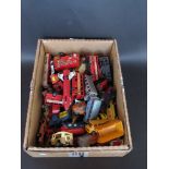 A box of mixed played with diecasts including Lone Star "Impy" tanker lorry, Corgi 2CV,