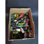 A tray of mixed played with diecasts including Matchbox Land Rover, Matchbox Command Vehicle,