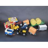 A box of mainly assorted Britains farm vehicles and empty boxes