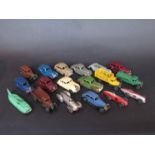 A box of mixed played with diecasts including Dinky Toys Land Speed car,