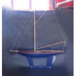 A circa 1905 bar keel Ten Rater wooden pond yacht with rigging, no sails,