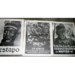 3 Nazis Germany propaganda posters including Gestapo and Waffen-SS (approx. 16 1/4 x 21 1/2" / 41.