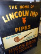 Higgs Bros double-sided shop sign - 'The Home of the Lincoln Imp Pipes' (approx. 43 x 57" / 109.25 x