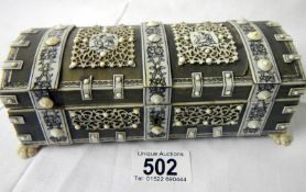 A Trinket box with bone decoration (approx. length 7 1/4", width 3 1/4", height 2 1/4") - decoration