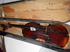 An Old Victorian German violin (approx. length of body 13" / 33cm, overall length 21 1/2" / 54.5cm)