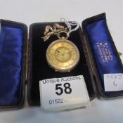 A 14ct gold fob watch with ornate 9ct gold bow in original case
 
Condition
Not currently running