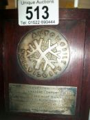 A Silver Automobile Association medallion H.M. London, with a silver presentation plaque '