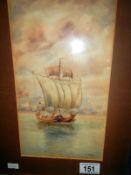 A watercolour on board on Chinese Junk s