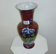 A red lustreware vase 12" high
